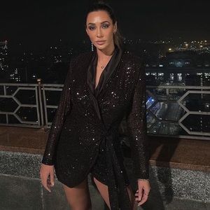 ZARA BLACK SEQUIN WRAP BLAZER DRESS